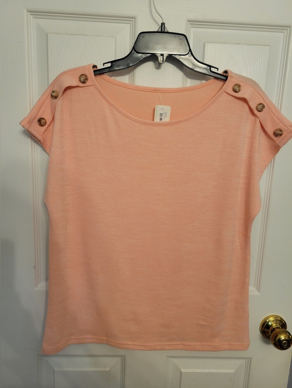 Women’s Peach Short Sleeve Tee with Shoulder Button Detail